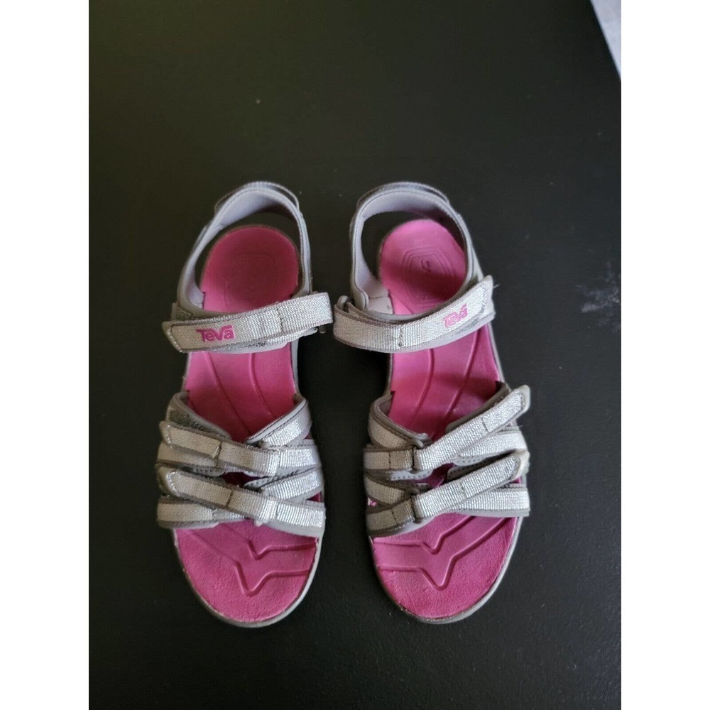 Teva Tirra Girls Sporty Strappy Sandals, Big Girl Size 4 Silver Pink Adjustable